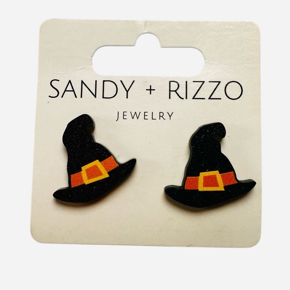 NWT Sandy + Rizzo Glitter Witch Hat Acrylic Stud Earrings
